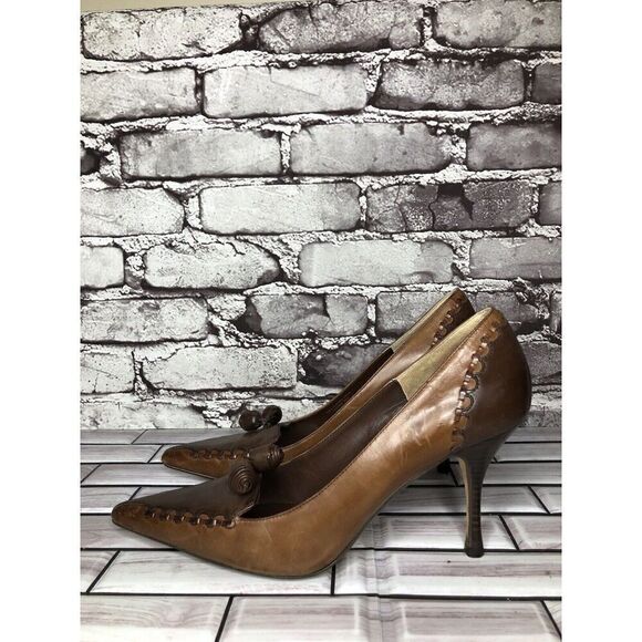 Max Studio Quibble Brown Leather Pointed Tassel High Heels Women Sz 8.5M US/39EU - Picture 3 of 16